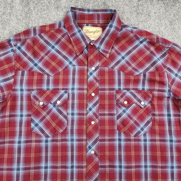 Wrangler Shirt Mens 2XL Plaid Western Pearl Snap Long Sleeve Button Up Casual - Picture 9 of 15